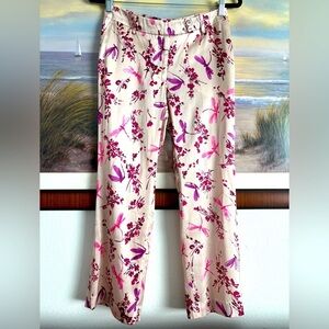 True Royal Silk Pants with Dragonfly Print Straight Leg